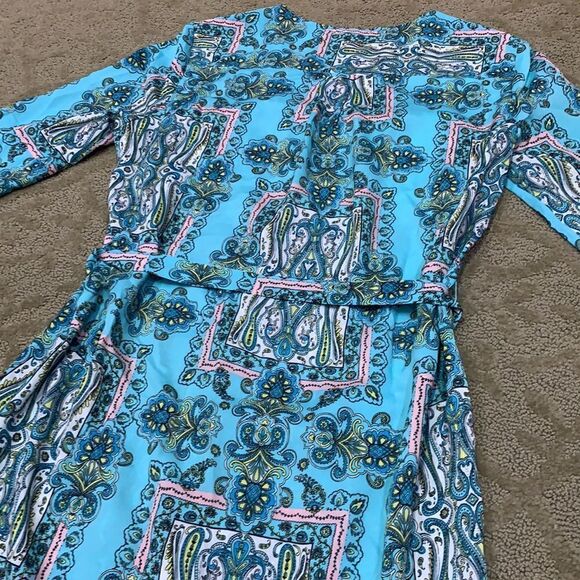 Victoria Secret S/P Turquoise Button-down Silky Retro Print Mini Dress Summer - Picture 8 of 11
